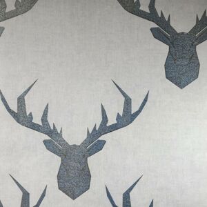 Nina Home Wallpapers - Geometric Stag Glittery Wallpaper In Blue Grey And Beige Smooth Finish