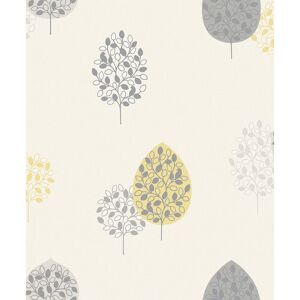 Glitter Tree Motif Wallpaper Rasch Grey Yellow Embossed Vinyl Kitchen Textured