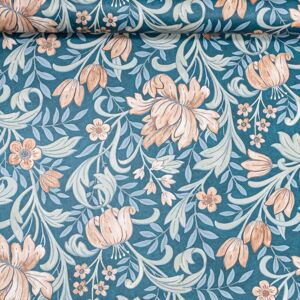 Teal Blue Floral Wallpaper Smooth Matte Green Leaf Rust Orange Flowers Grandeco