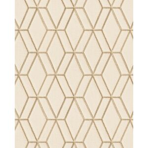 Profhome - Graphic wallpaper wall DE120063-DI hot embossed non-woven wallpaper embossed with rhomboid pattern shiny beige gold 5.33 m2 (57 ft2)