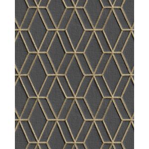 Profhome - Graphic wallpaper wall DE120066-DI hot embossed non-woven wallpaper embossed with rhomboid pattern shiny anthracite gold 5.33 m2 (57 ft2)