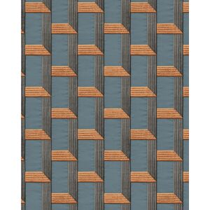 Profhome - Graphic wallpaper wall DE120076-DI hot embossed non-woven wallpaper embossed with graphical pattern and metallic highlights blue teal