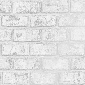 HOLDEN DECOR Holden Glistening Realistic Brick Effect White Silver Metallic Feature Wallpaper