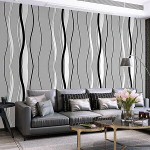 LIVINGANDHOME Dark Grey Modern Curve Striped Non Woven Wallpaper
