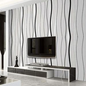 LIVINGANDHOME Silver Grey Modern Curve Striped Non Woven Wallpaper