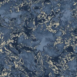 WDWALLPAPER Metallic Ripple Liquid Marble Elixir Swirl Blue Gold Shimmer Wallpaper