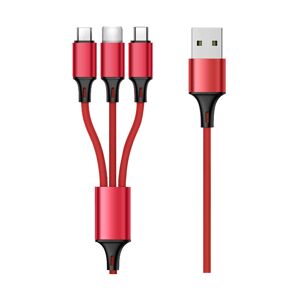Multi usb Cable, 3 in 1 Multi usb Charger Cable Nylon Braided Fast Charging - 1.2M, Red Denuotop
