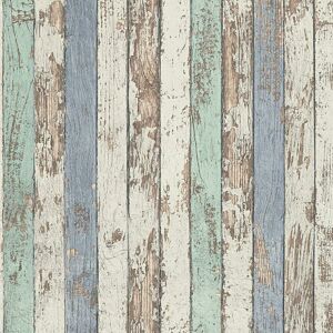 A.S. CREATIONS A.s.creations - Worn Wood Panel Effect Wallpaper a.s Creation White Blue Textured Vinyl