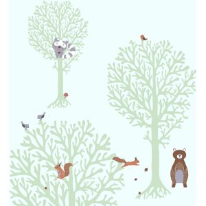 Children wallpaper wall Profhome 381342 non-woven wallpaper slightly textured with animal pattern matt green brown grey white 5.33 m2 (57 ft2) - green