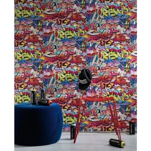 Berkfield Home - Noordwand Good Vibes Wallpaper Graffiti Pink and Orange