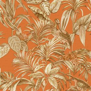 DESIGN ID Orange Gold Tropical Wallpaper Birds Palm Textured Paste the Wall Vinyl