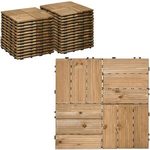 Outsunny 27 Pcs Wooden Decking Tiles, 30x30cm Decking Boards, 2.5㎡ Brown - Brown