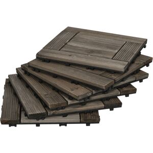 Outsunny 27 Pcs Wooden Interlocking Decking Tiles, 30 x 30 cm per piece, Grey - Charcoal grey