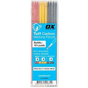 OX TOOLS Ox OX-P503202 Tuff Carbon Pencil Refills Basic Colours & Graphite Leads 10 Pack