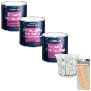 Pack Yachtcare special grey paint -Antifouling-Diluent-Primer and accessories- 3x 750 ml