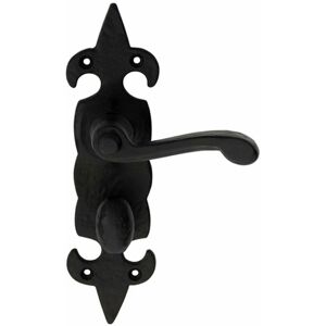 Loops - pair Forged Scroll Lever Handle on Bathroom Backplate 206 x 57mm Black Antique