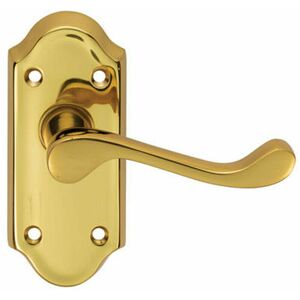 Loops - pair Victorian Scroll Lever on Short Latch Backplate 112 x 48mm Polished Brass