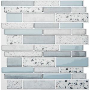 AOUGO Peel and Stick Wall Tiles Splashback Self Adhesive Wall Tiles Stone Design, 10 Sheets, Marble, 30x30cm (Blue)