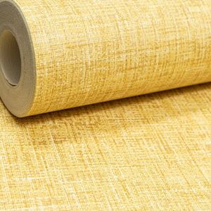 Unbranded Plain Linen Woven Effect Slightly Textured Plain Mustard Yellow Wallpaper - Mustard Yellow