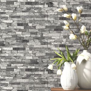 ERISMANN P&s Textured Brick Effect Wallpaper Charcoal Grey Black Shading Wallpaper