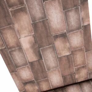 Leather Patch Effect Stitch Brick Brown Embossed Vinyl Wallpaper 475852 - Rasch