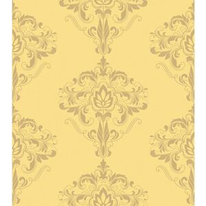 Marlow Damask Wallpaper Yellow Gold Metallic Shimmer Floral Ornamental - Rasch