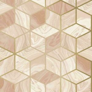 Marble Cube Diamond Geometric Holden Decor Hexagon Silver Pink Lilac Wallpaper[FULL roll - Marble Cube Grey 248975] - Rasch