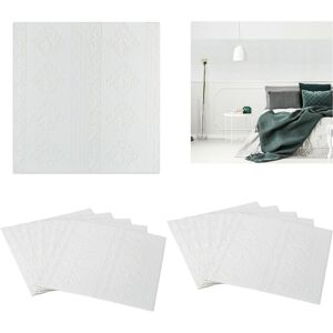 Self-Adhesive Wall Panels, Set of 10, Can be Cut to Size, Foam, Baroque Look, Paneling, 70x70 cm, White - Relaxdays