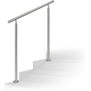 Stainless Steel Handrail Set, for Indoors and Outdoors, Bannister, 1.0 m Long, 2 Posts, No Crossbars, Silver - Relaxdays