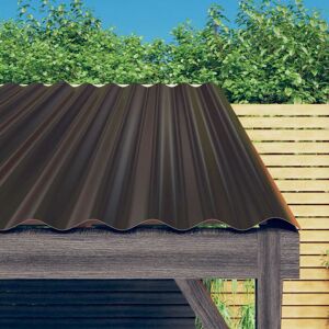 Berkfield Home - Royalton Roof Panels 12 pcs Powder-coated Steel Brown 100x36 cm