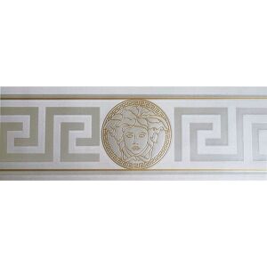 YOL Silver & Gold Versace Wallpaper Border Modern Satin Greek Key Textured Designer