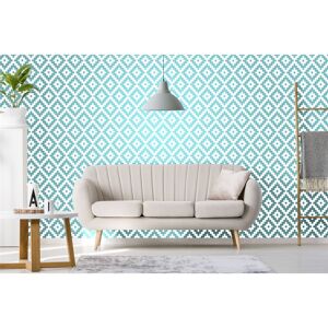 P+S Teal White 3D Pixel Geometric Glitter Embossed Wallpaper Paste The Wall Vinyl