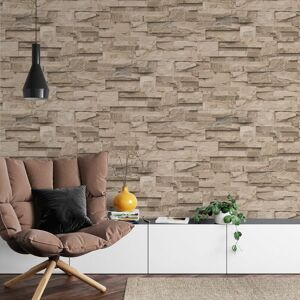 UGEPA Thorn Slate Natural Beige Stone Brick Wall Effect Textured Vinyl Wallpaper