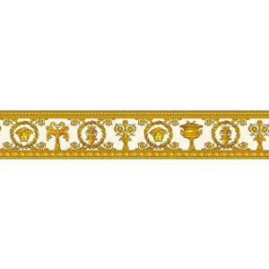 Medusa Head Wallpaper Border Designer Luxury Textured White Yellow Gold - Versace