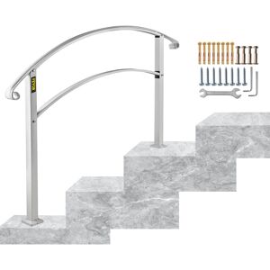 VEVOR 3FT Adjustable Handrail Fits for 2 or 3 Steps Matte White Stair Rail Wrought Iron Handrail with Installation Kit Hand Rails for Outdoor Steps