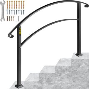 5FT Adjustable Handrail Fits for 4 or 5 Steps Matte Black Stair Rail Wrought Iron Handrail with Installation Kit Hand Rails for Outdoor Steps - Vevor