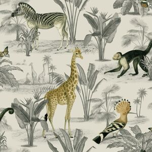 Nina Home Wallpapers - Vintage Zoo Wallpaper Nina Home Animal Print Monkey Butterfly Soft White