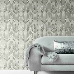 Elixir Geometric Metallic Marble Silver Grey Heavyweight Wallpaper - Muriva