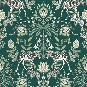 YOL YöL Zebra Safari Wallpaper Floral Tree Metallic Teal