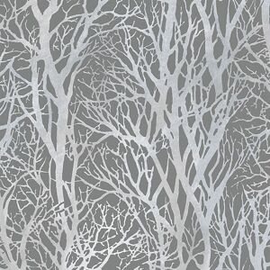 A.S. CREATIONS Silver Forest Trees Wallpaper Metallic Woodland Paste Wall Vinyl as Creation