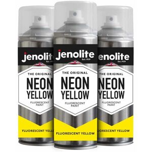 Jenolite - Yellow - 3 x 400ml Aerosol Fluorescent Spray Paint - Neon Yellow - Premium High Visibility Multi Surface Paint