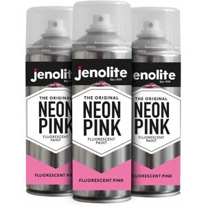 Jenolite - Pink - 3 x 400ml Aerosol Fluorescent Spray Paint - Neon Pink - Premium High Visibility Multi Surface Paint