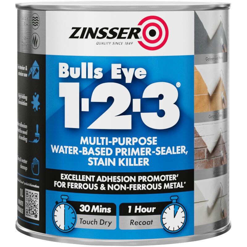 Zinsser - Bulls Eye 1-2-3 - Primer-sealer - Stain Killer - 1 Litre - White - White