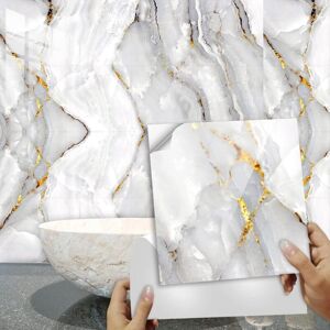 ALWAYSH 16 pcs Kitchen Backsplash Adhesive 20X20 Gold Marble Kitchen Stickers Kitchen Wall Stickers Adhesive Wall Tiles Bathroom Stickers pvc Wall Tile