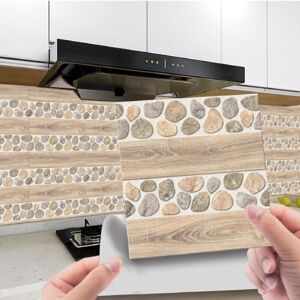 ALWAYSH Kitchen Stickers Wood Grain Pebbles Adhesive Backsplash For Kitchen pvc Waterproof Wall Tiles Bathroom Wall Stickers Tile Stickers, 20 Pieces