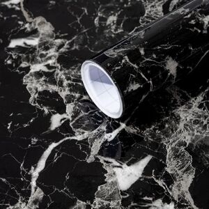 Linghhang - Black Silver Marble Contact Paper,40cmx3m Self Adhesive Wallpaper Removable Decorative Film Paper for Desk, Kitchen, Countertop, Cabinet,