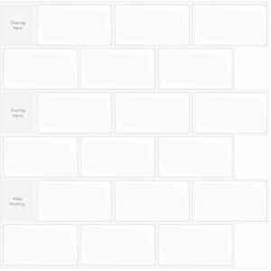 Cyslmuk - Pack of 10, White Self-Adhesive Tiles, Adhesive Kitchen Bathroom Splashback, 3D Brick Vinyl Adhesive Paper, 30x30cm