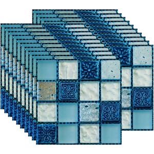 Sollbry - 20PCS Tile Sticker, Self Adhesive Wallpaper Sticker Heat Resistant Waterproof Backsplash for Kitchen Bathroom Stick Mosaic Blue (10 x 10 cm