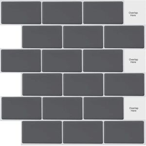 Tinor - 10 Sheets Peel and Stick on Tiles Metro Subway Self Adhesive Wall Tiles Gray Black for Kitchen Bathroom (12' x 12') npterbl Tinor - 10 Sheets Peel and Stick on Tiles Metro Subway Self Adhesive Wall Tiles Gray Black for Kitchen Bathroom (12' x 12') npterbl