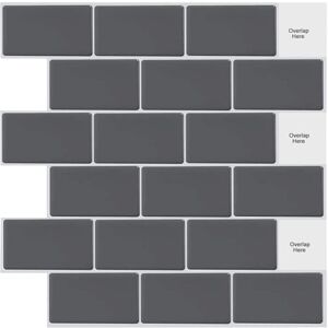 Tinor - 10 Sheets Peel and Stick on Tiles Metro Subway Self Adhesive Wall Tiles Grey Black for Kitchen Bathroom (12' x 12') Tinor - 10 Sheets Peel and Stick on Tiles Metro Subway Self Adhesive Wall Tiles Grey Black for Kitchen Bathroom (12' x 12')